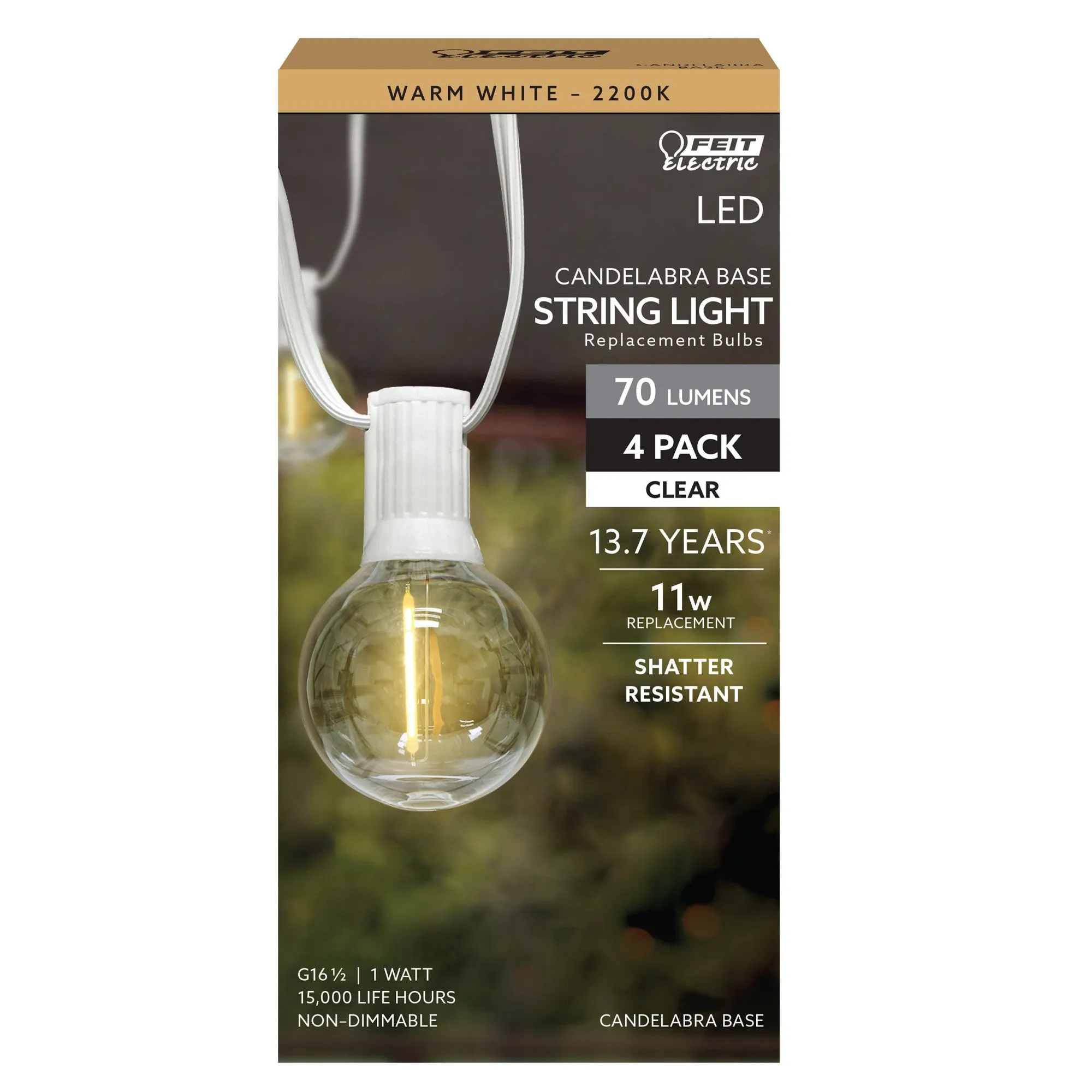 1W (11W Equivalent) Warm White (2200K) G16 ½ Candelabra Base (E12 Replacement) Globe String Light Replacement Bulb (4-Pack)