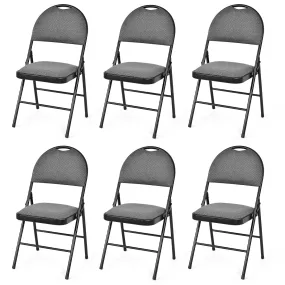 6 Pack Folding Chairs Portable Padded Office Kitchen Dining Chairs-Black