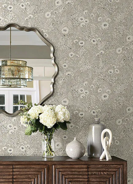 Agathon Taupe Floral Wallpaper from the Delphine Collection