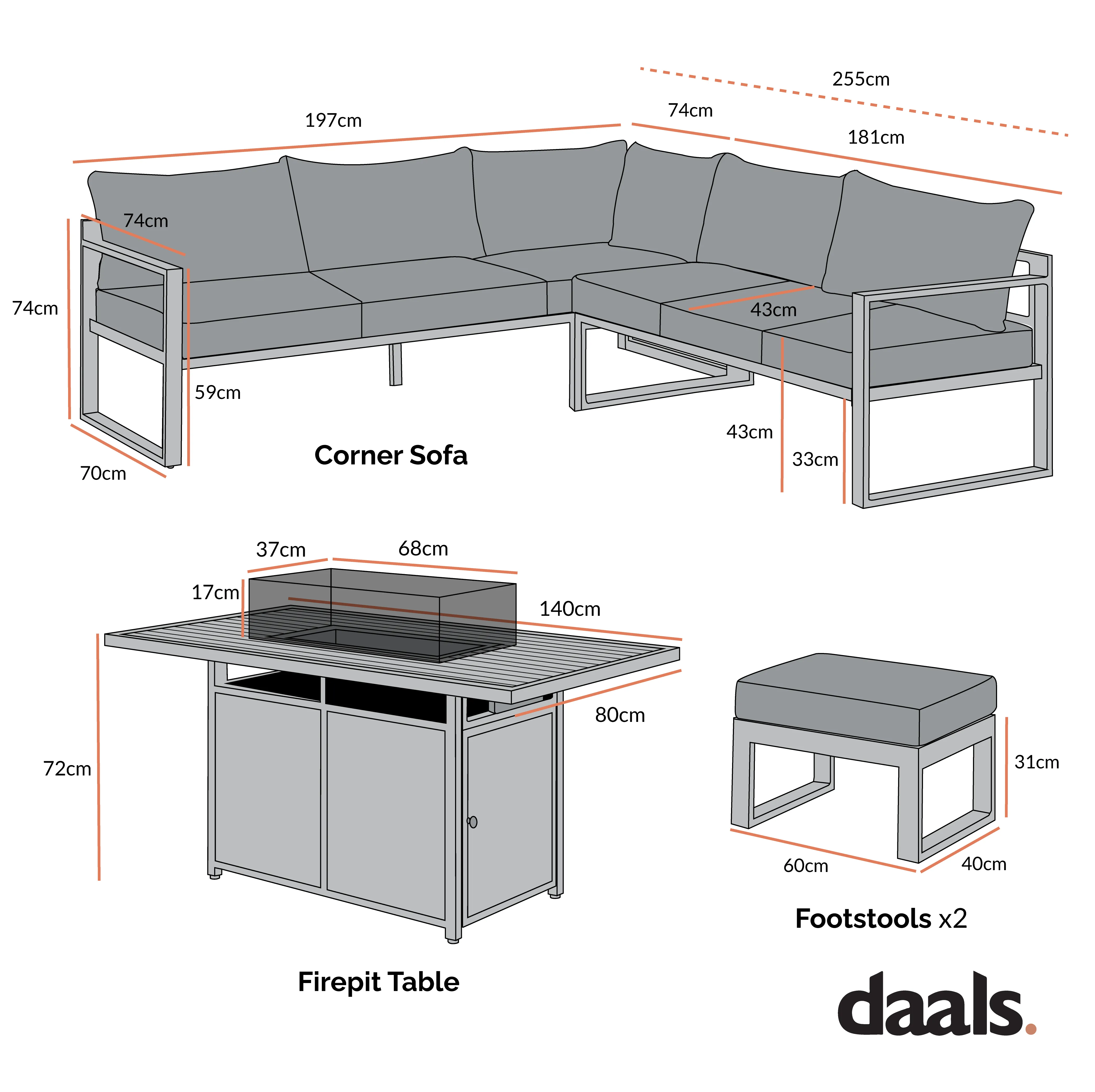 Albany Aluminium Large Corner Casual Dining Set with Firepit Table, White