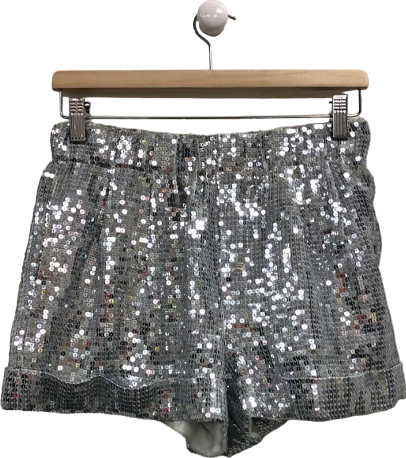 Alice   Olivia Silver Sequin Shorts