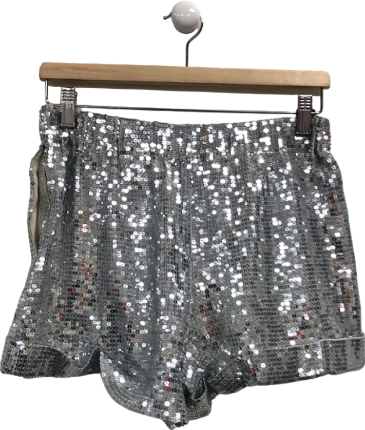 Alice   Olivia Silver Sequin Shorts