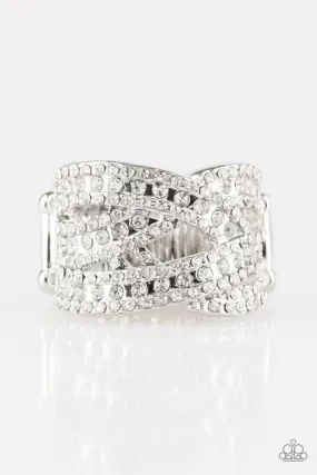 Back On The Glitter Track White Rhinestone Ring - Paparazzi Accessories