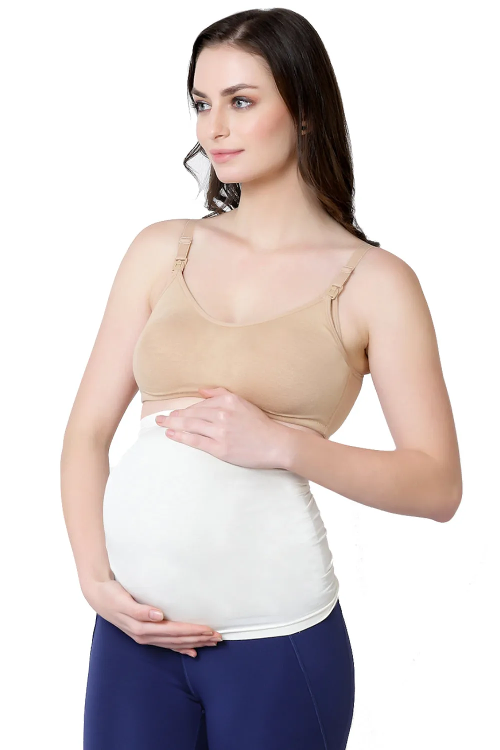 Bamboo Fiber Gathered Side Maternity Belly Band-ISMB002-Bright White