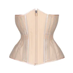 Beige Fine Mesh No Line Corset, Hourglass Silhouette, Long