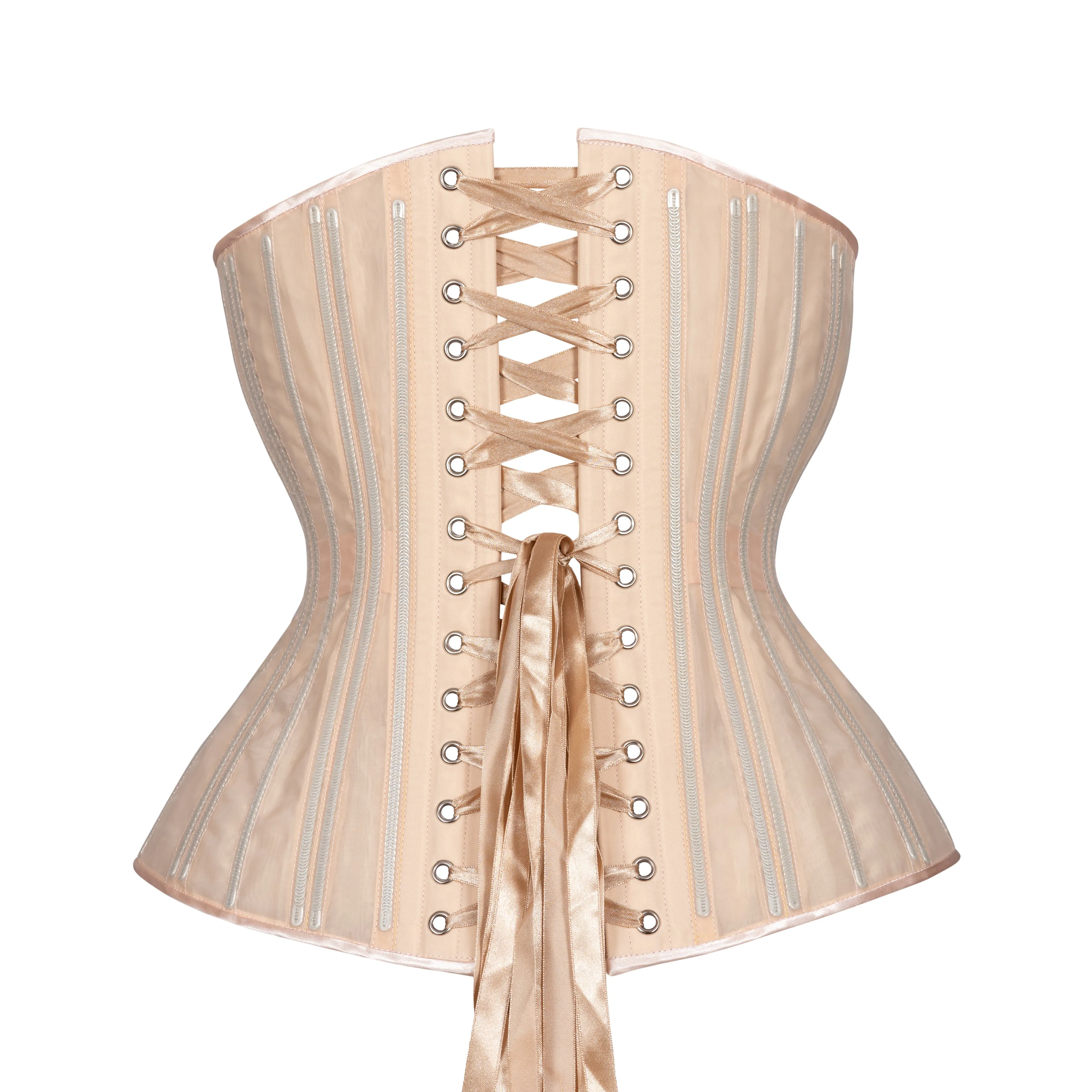 Beige Fine Mesh No Line Corset, Hourglass Silhouette, Long