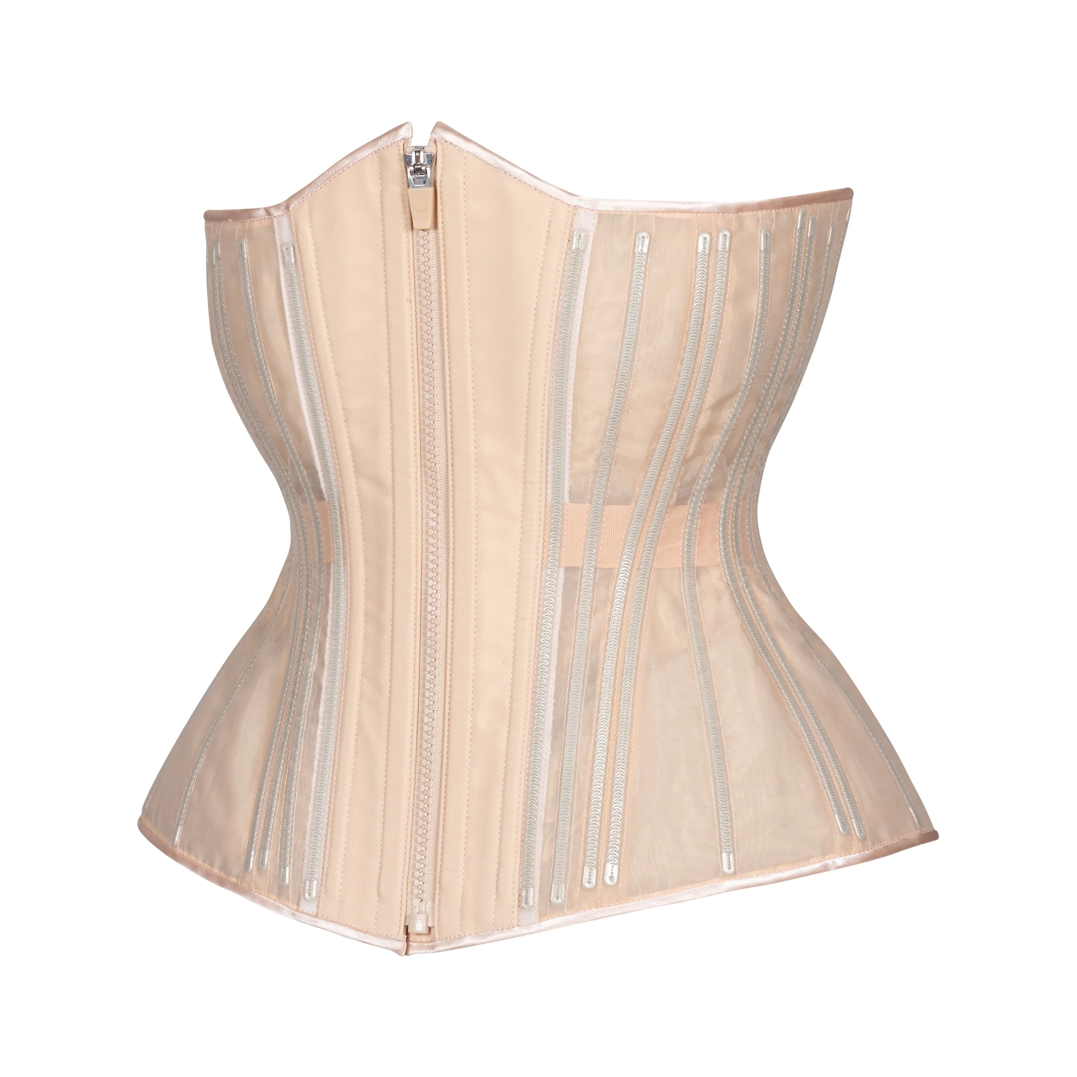 Beige Fine Mesh No Line Corset, Hourglass Silhouette, Long