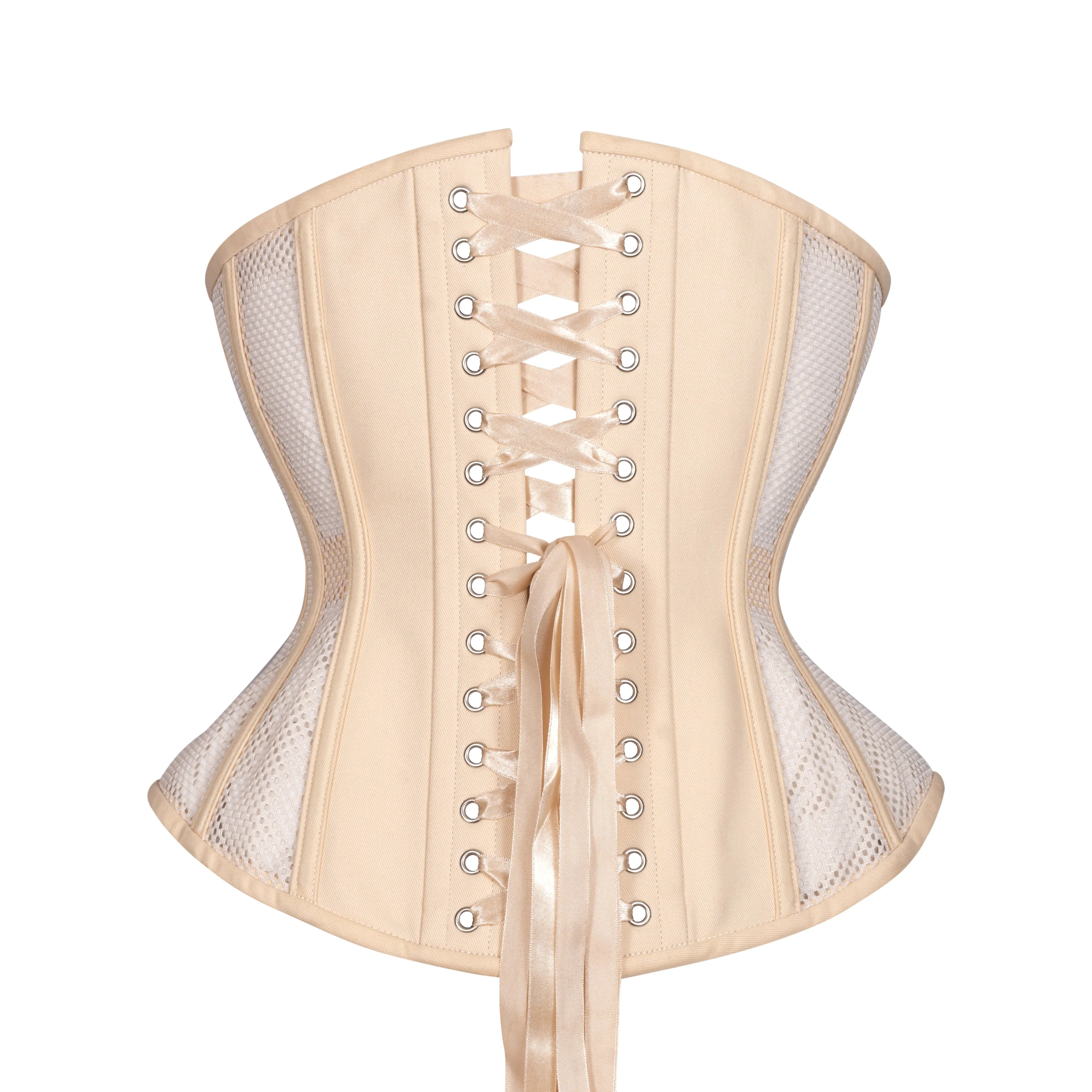 Beige Open Mesh Corset, Hourglass Silhouette, Regular