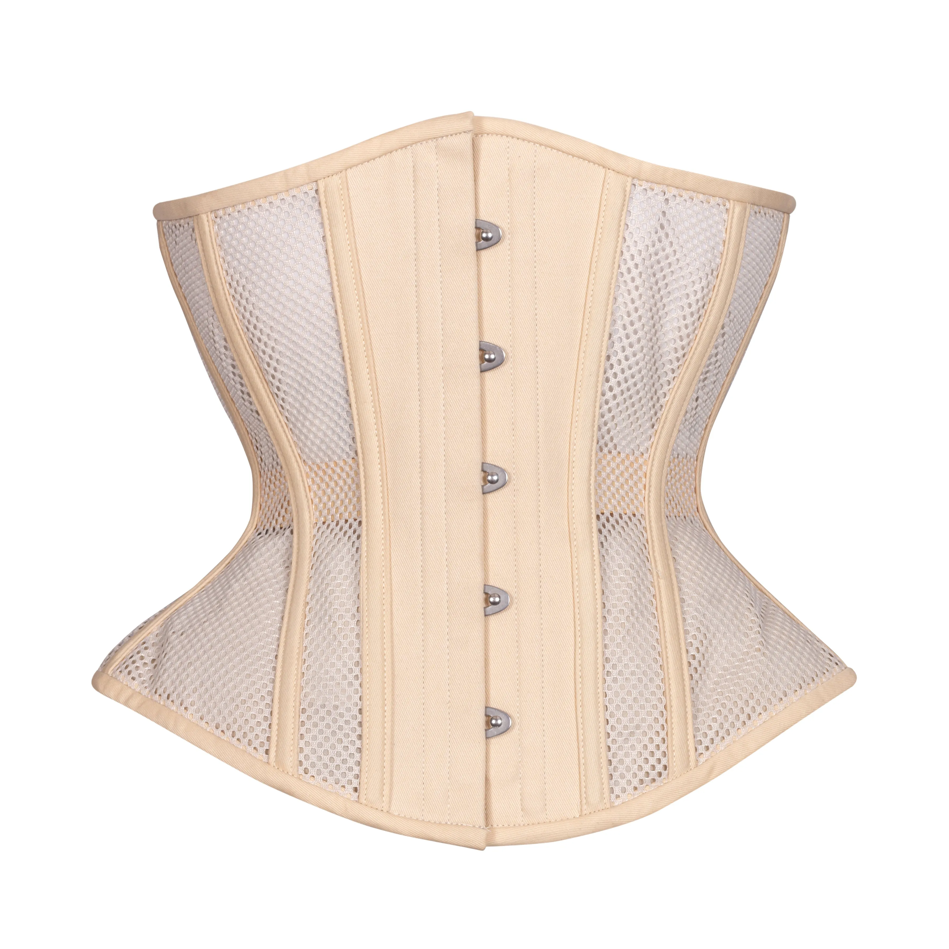 Beige Open Mesh Corset, Hourglass Silhouette, Regular