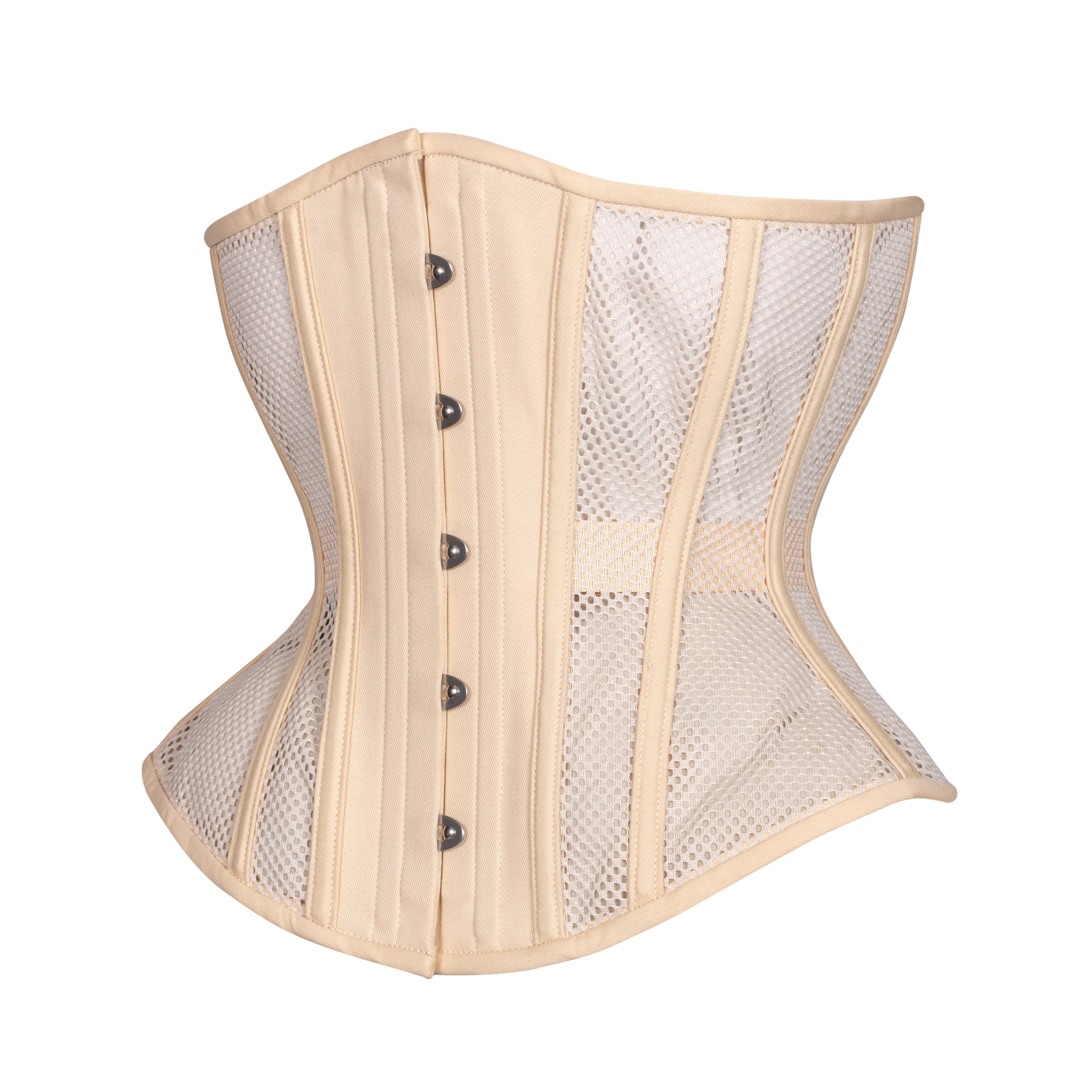 Beige Open Mesh Corset, Hourglass Silhouette, Regular