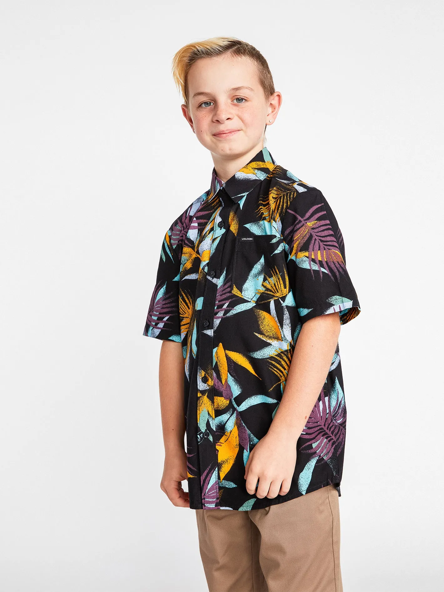 Big Boys Leaf Spray Short Sleeve Shirt - Black