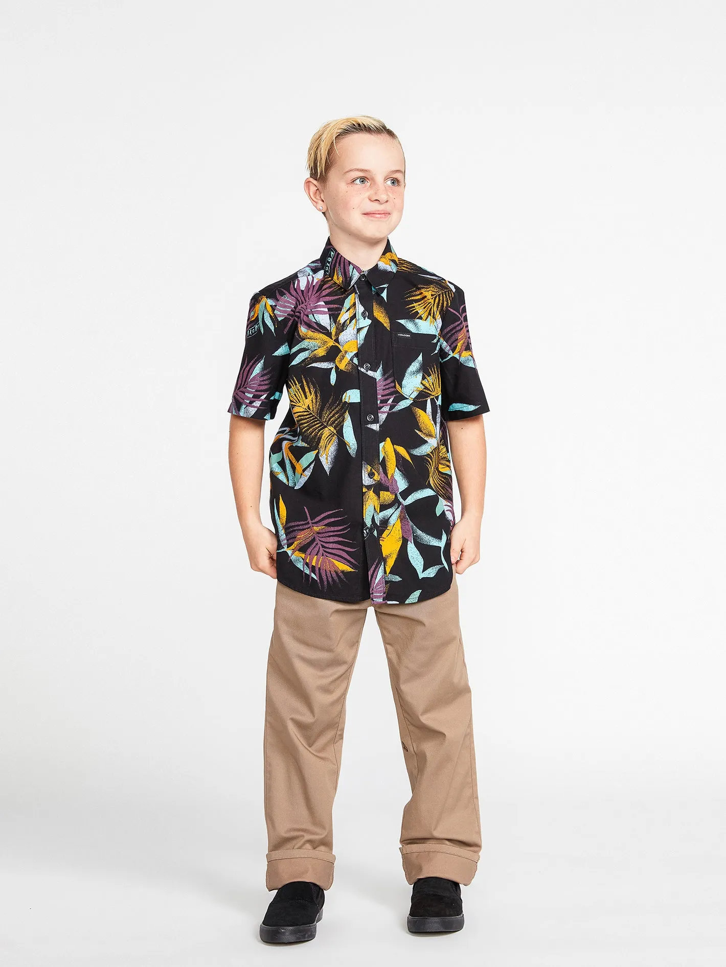 Big Boys Leaf Spray Short Sleeve Shirt - Black