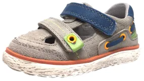 BKO Boy's Bandi II Grey and Blue Canvas Double Hook and Loop Strap Partially Open Sneaker Shoe