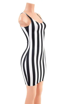 Black and white striped Thin Strap Tank Dress