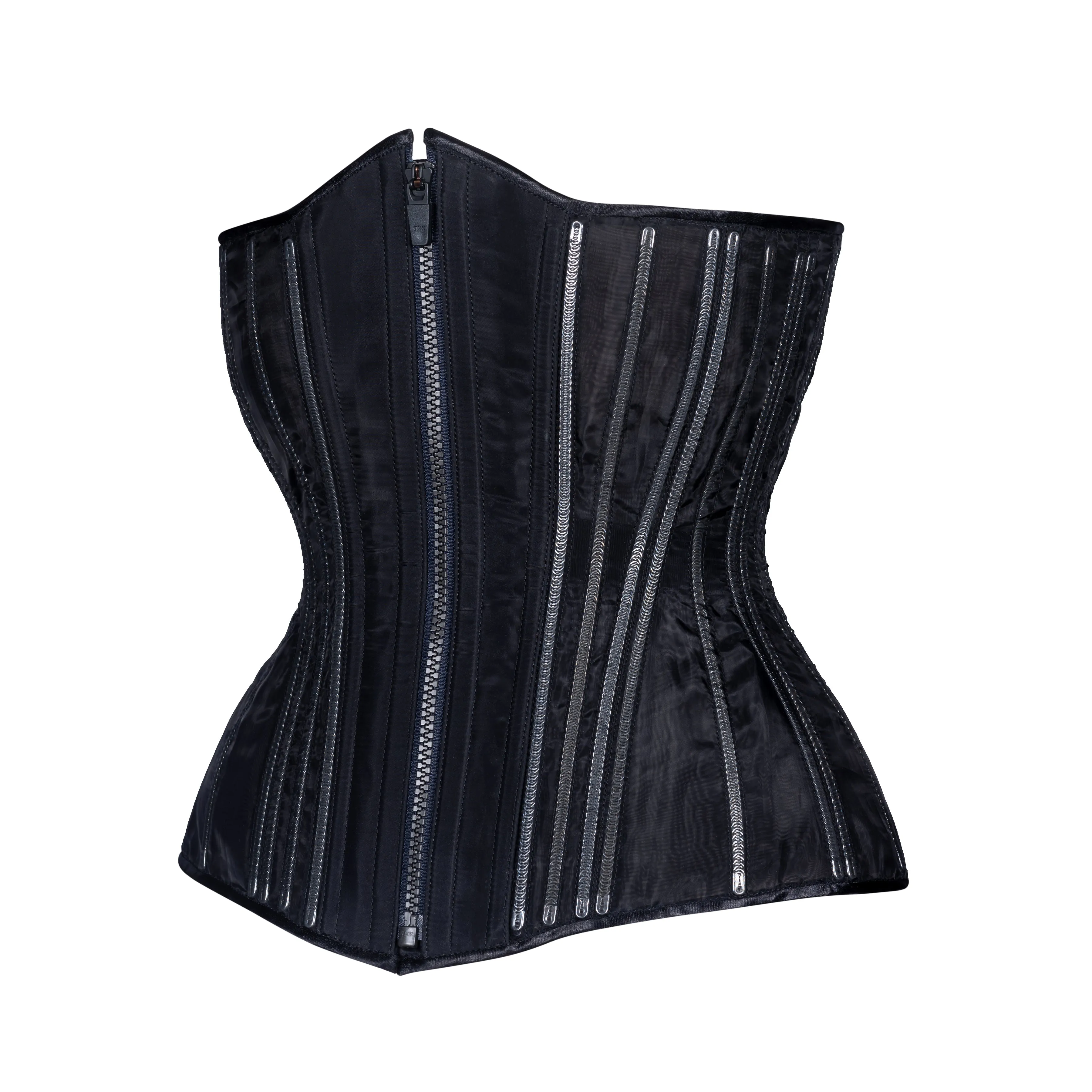 Black Fine Mesh No Line Corset, Hourglass Silhouette, Long