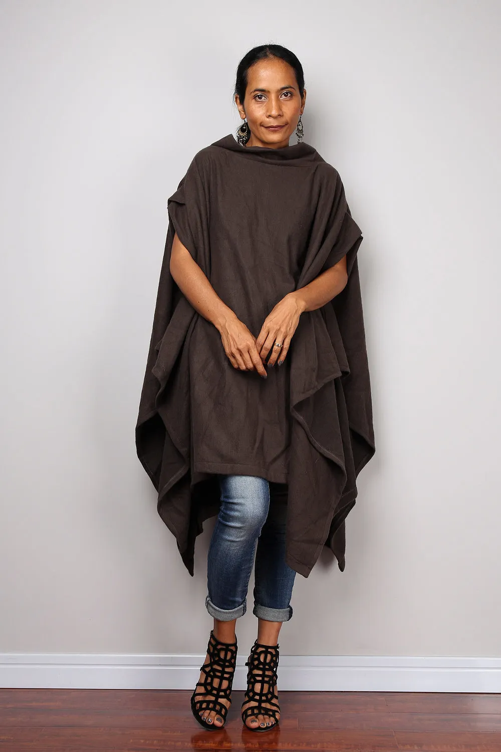 Brown Poncho, oversized sweater, brown cape, poncho dress, tunic dress, cape dress, brown sweater