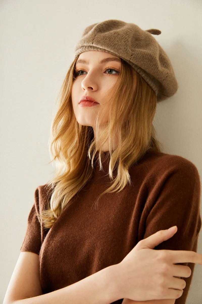 Cashmere Rib Trim Beret Hat