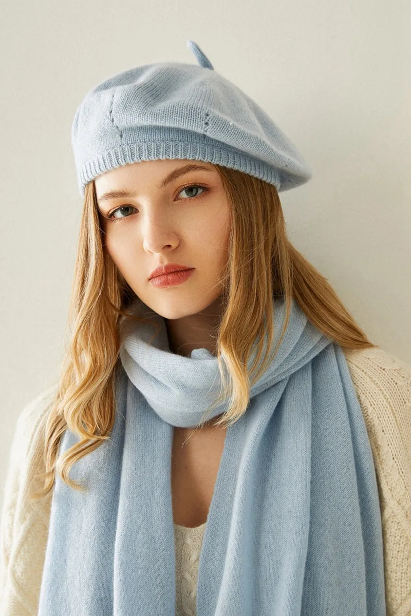 Cashmere Rib Trim Beret Hat