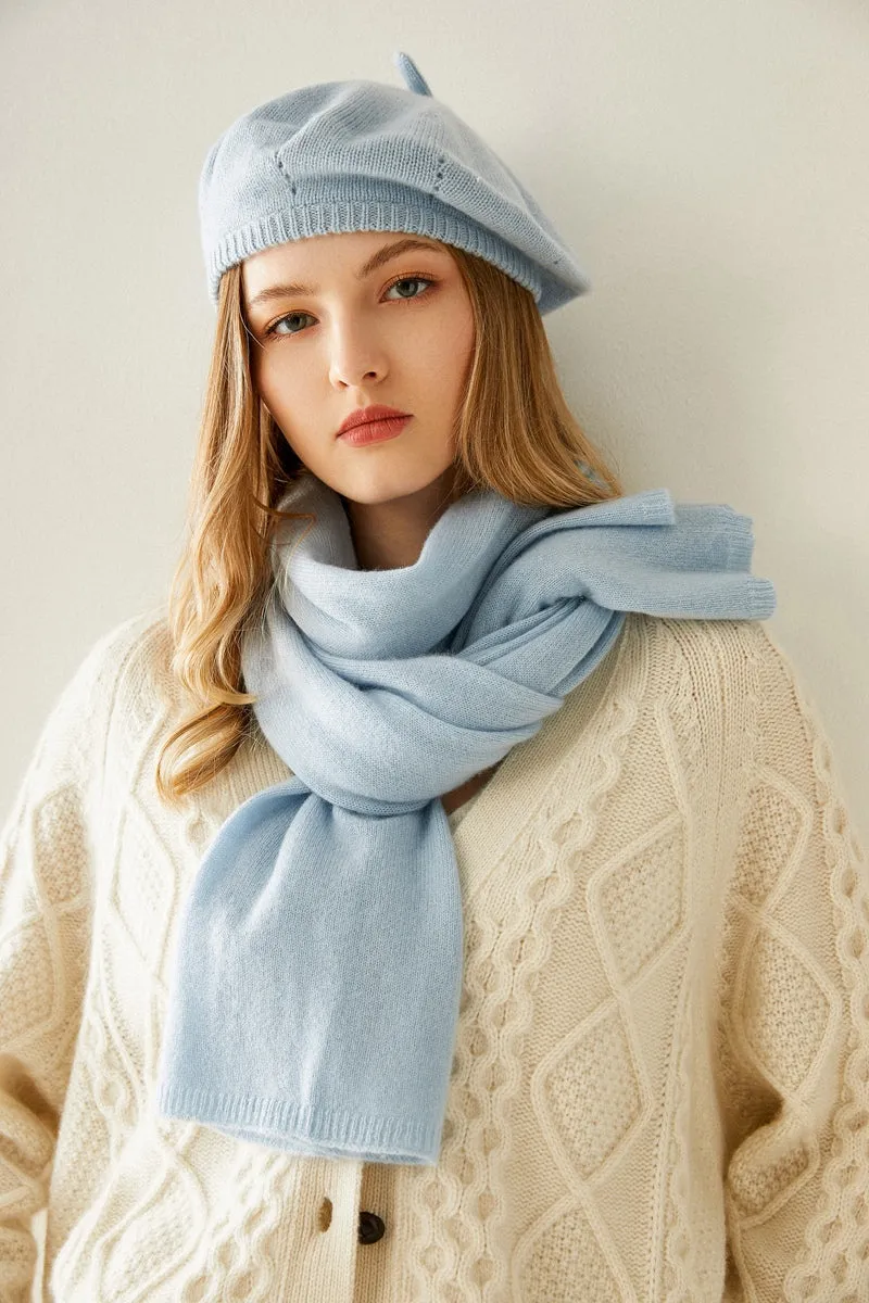 Cashmere Rib Trim Beret Hat