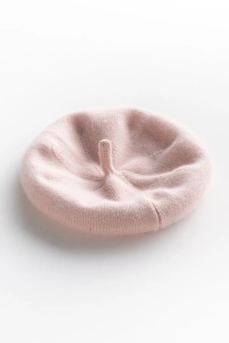 Cashmere Rib Trim Beret Hat