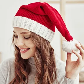 Celebrity Contrast Piping Christmas Santa Knit Hat - Red