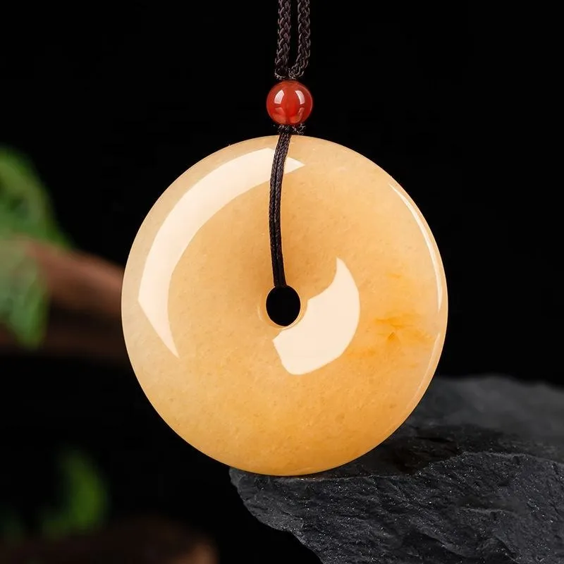 Genuine natural Donut Jade necklace topaz Ping An buckle Pendant Circle Necklace Round Pendant Jade Minimalist Rope adjustable Mama Necklace