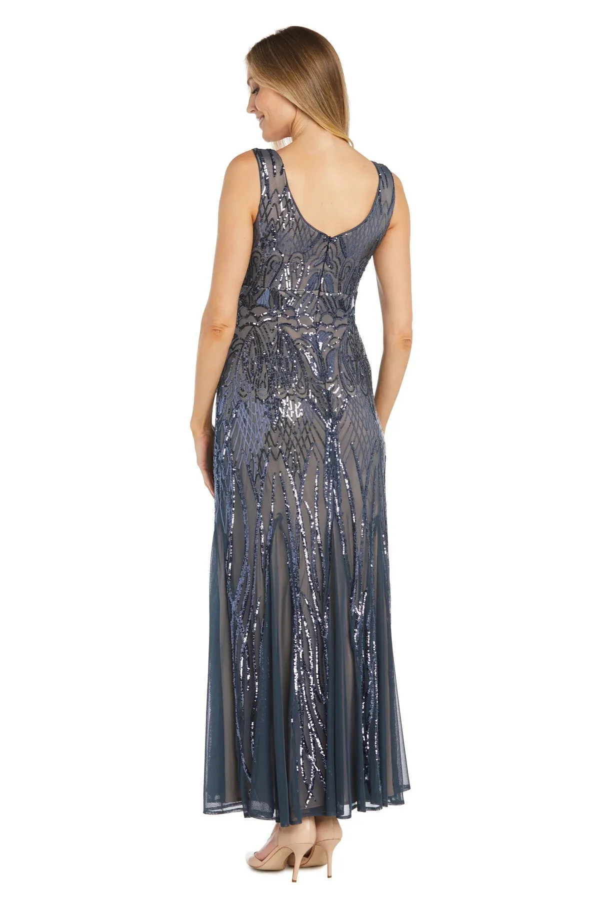 Godet Sequin Embellished V-Neck Evening Gown