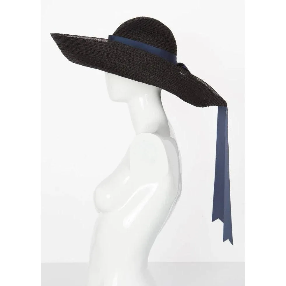 LANVIN ALBER ELBAZ Black Sun Hat Navy Ribbon Band, 2006