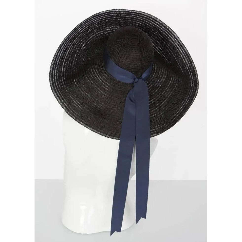 LANVIN ALBER ELBAZ Black Sun Hat Navy Ribbon Band, 2006