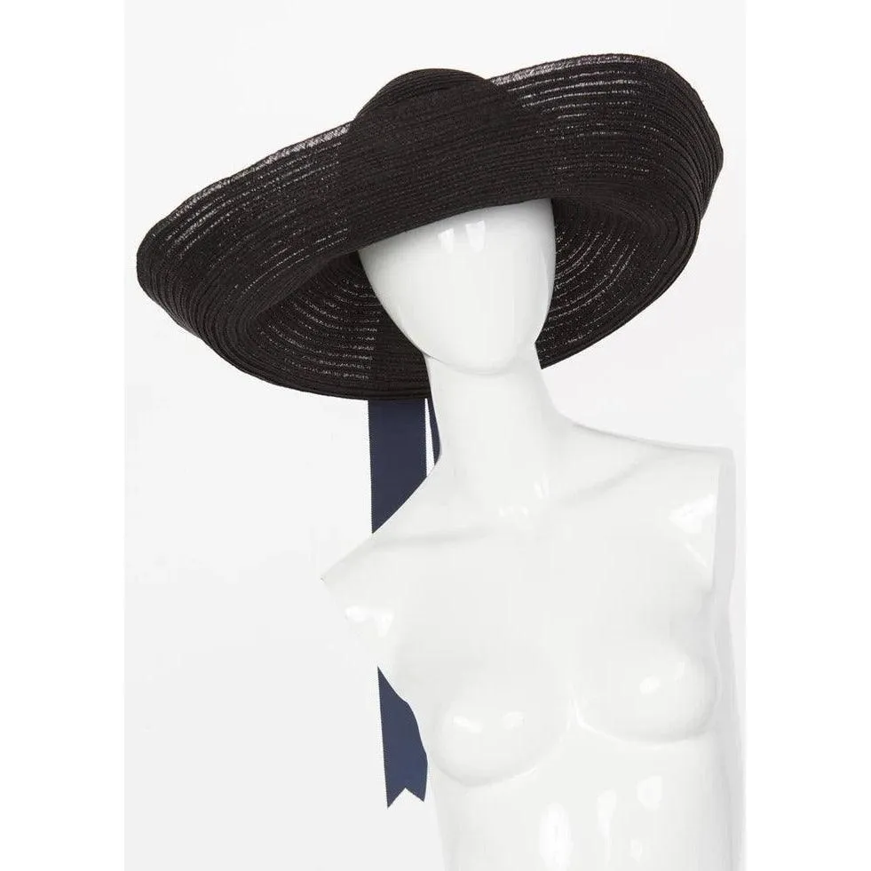 LANVIN ALBER ELBAZ Black Sun Hat Navy Ribbon Band, 2006