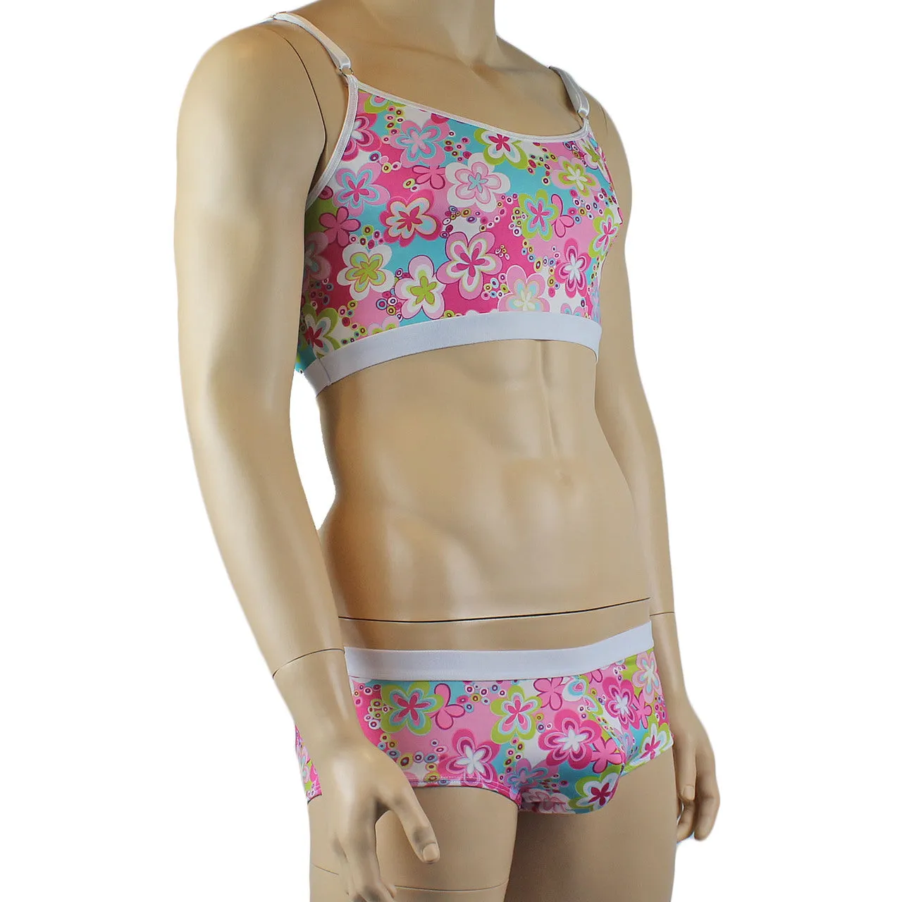 Male Hippie Flower Print Crop Top Camisole and Boxer Briefs