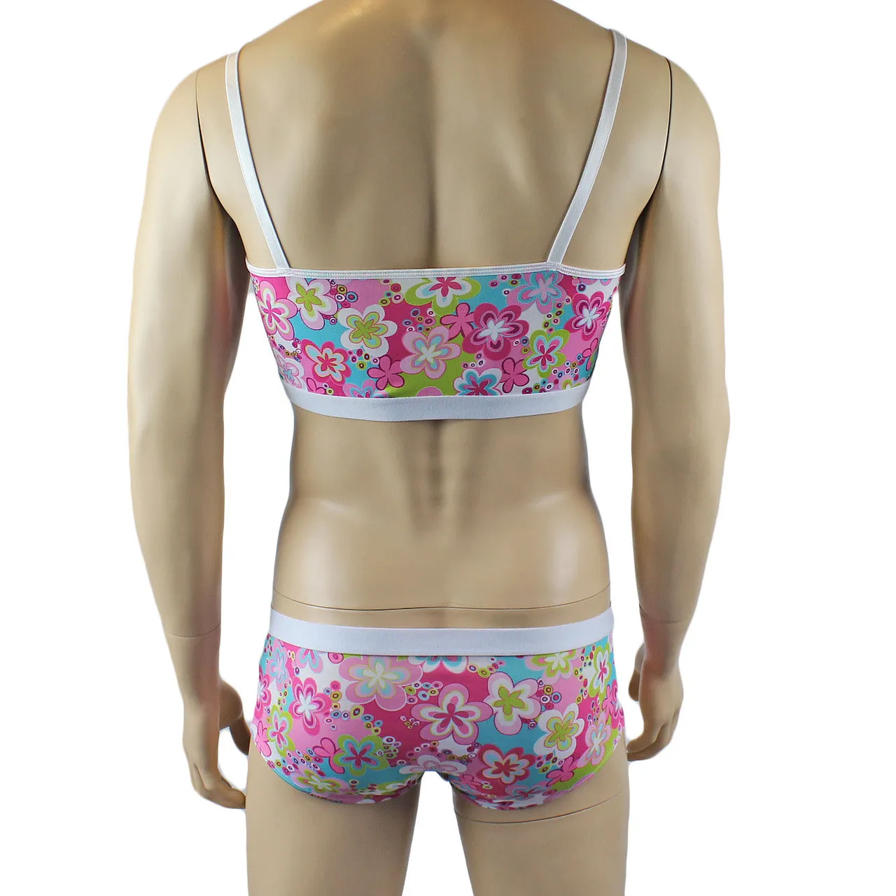 Male Hippie Flower Print Crop Top Camisole and Boxer Briefs