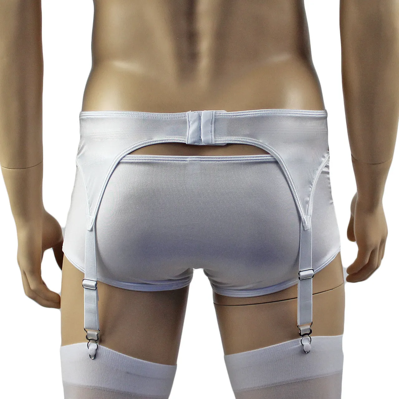 Male Romance Stretch Spandex Bra, Briefs & Garterbelt White