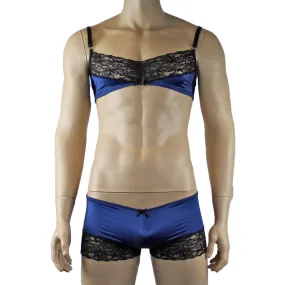 Mens Glamour Bra top and Boxer Briefs with Lace Trim Navy & Black