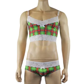 Mens Plaid Tartan Camisole Top & Boxer Brief Green and Red