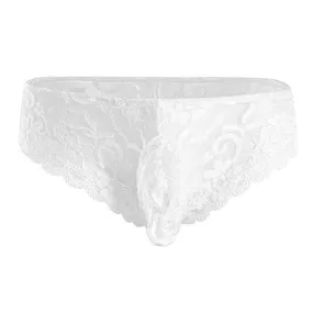 Mens Sissy Stretch Lace Briefs with Pouch Front White