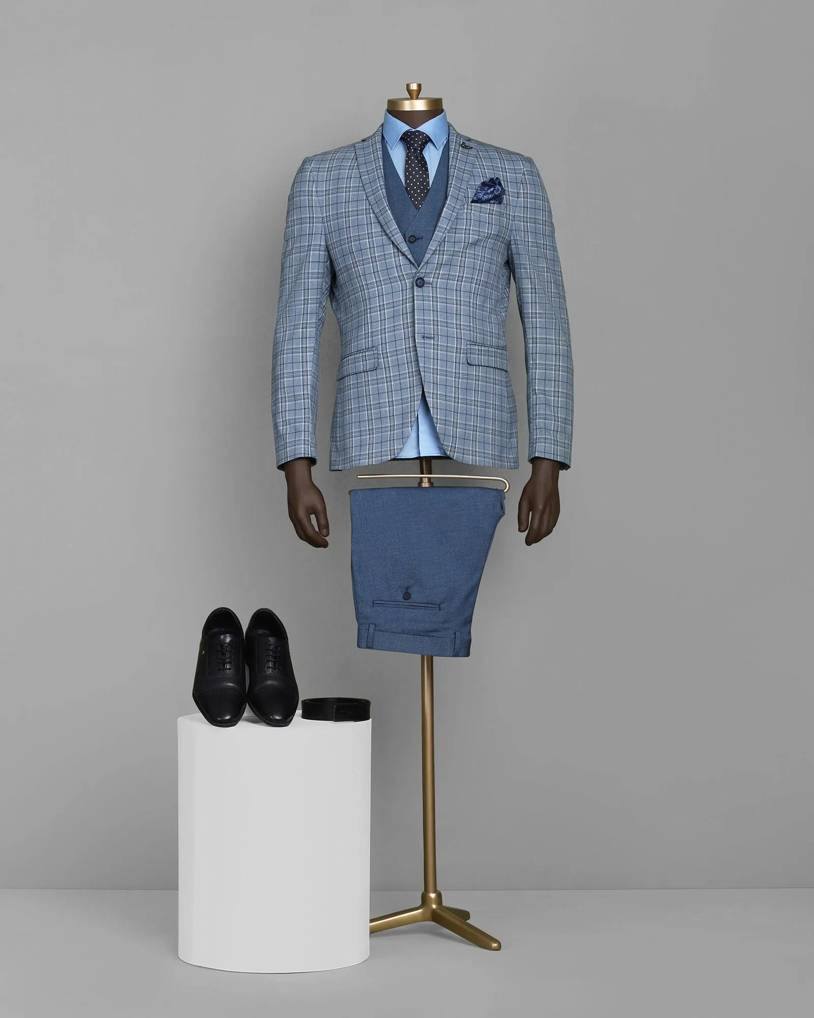 Multitude 6X Teal Check Formal Suit - Grace