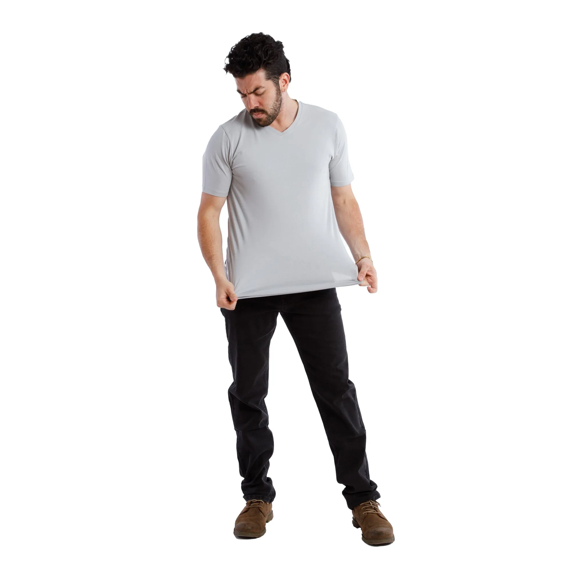 Organic V-Neck T-Shirt 3 Pack / Light Grey