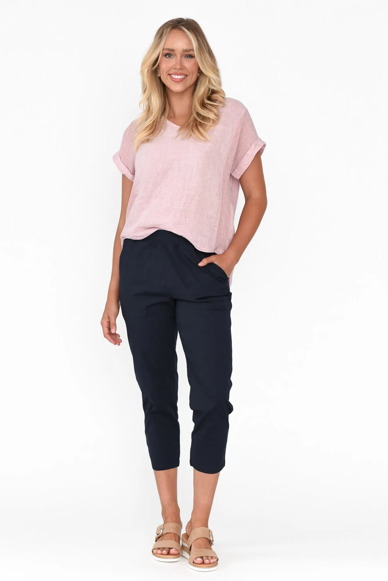 Pablita Navy Cotton Crop Pants