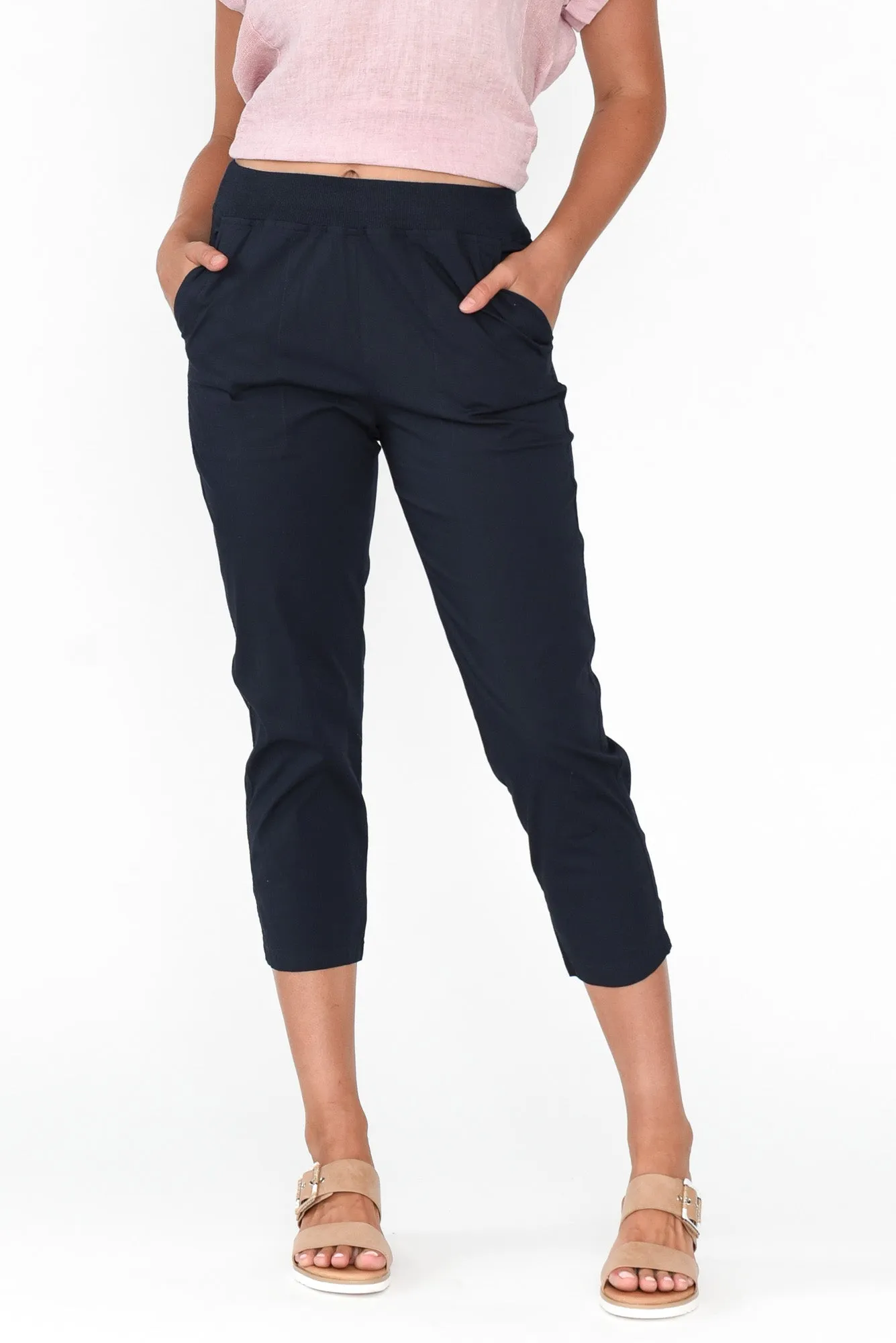 Pablita Navy Cotton Crop Pants