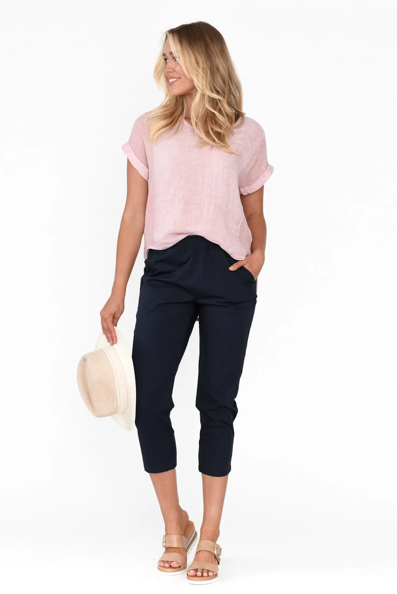 Pablita Navy Cotton Crop Pants