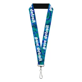 Pure Detroit 1" Lanyard / White   Blue Tie Dye