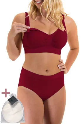 Red Bamboo Nursing Bra   High Cut Undies Set With FREE Eco-Friendly Reusable Nursing Pads