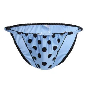 SALE - Mens Lingerie Polka Dot Satin Bikini Briefs Blue