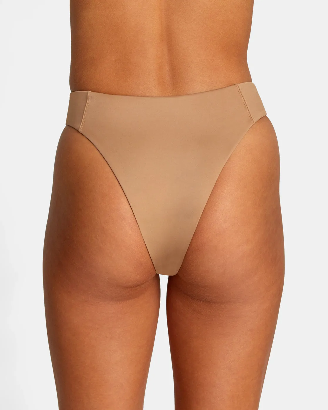 Solid High Rise Cheeky Bikini Bottoms - Wood