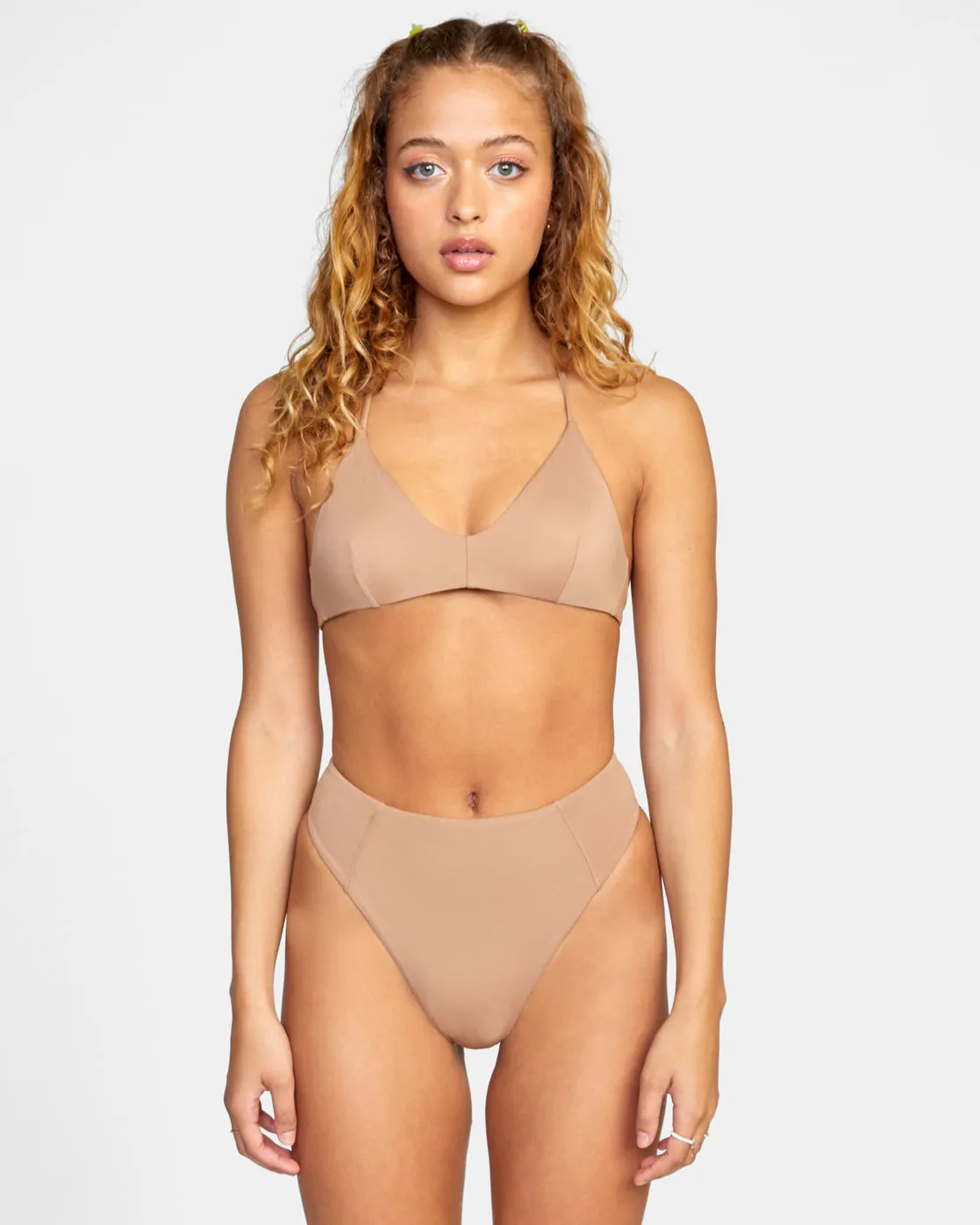 Solid High Rise Cheeky Bikini Bottoms - Wood