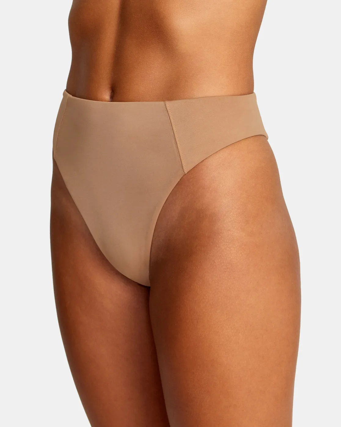 Solid High Rise Cheeky Bikini Bottoms - Wood