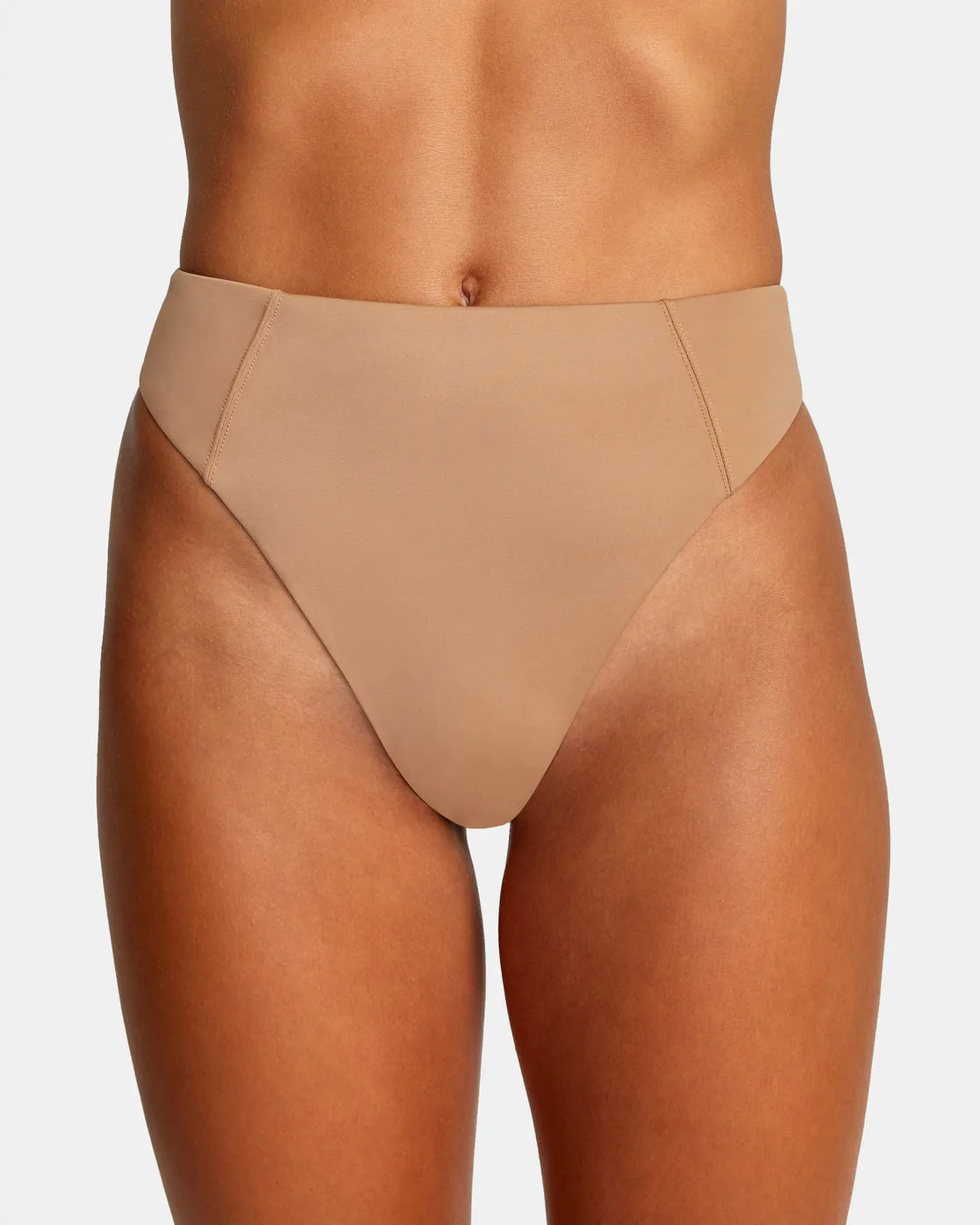 Solid High Rise Cheeky Bikini Bottoms - Wood