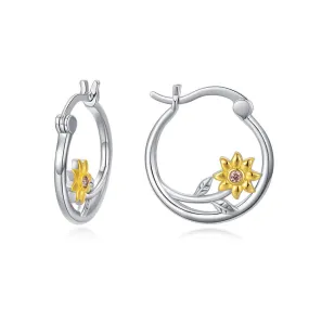 Sterling Silver Sunflower Earrings Hoop Earrings