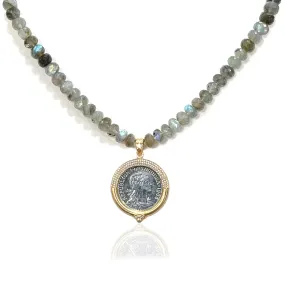 Tat2 Designs Labradorite Rondelle Gold Escudo Necklace